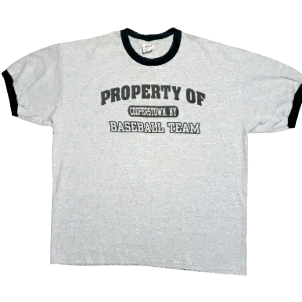 Anvil Property of Cooperstown NY Baseball Team Men's Size 2XL Black&Grey T Shirt